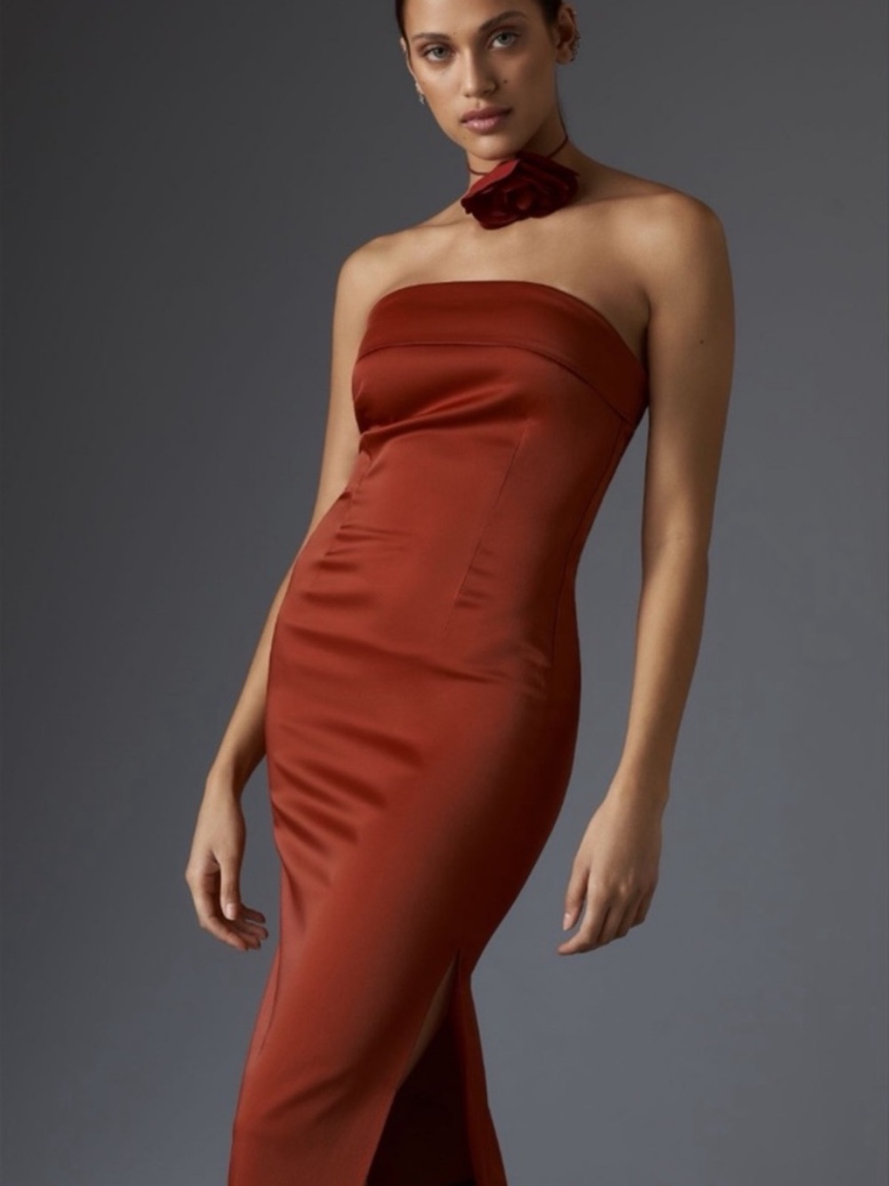NWT Anthro Strapless Satin Cowl-Back Minimalist Modern look Midi Dress L - Picture 2 of 13